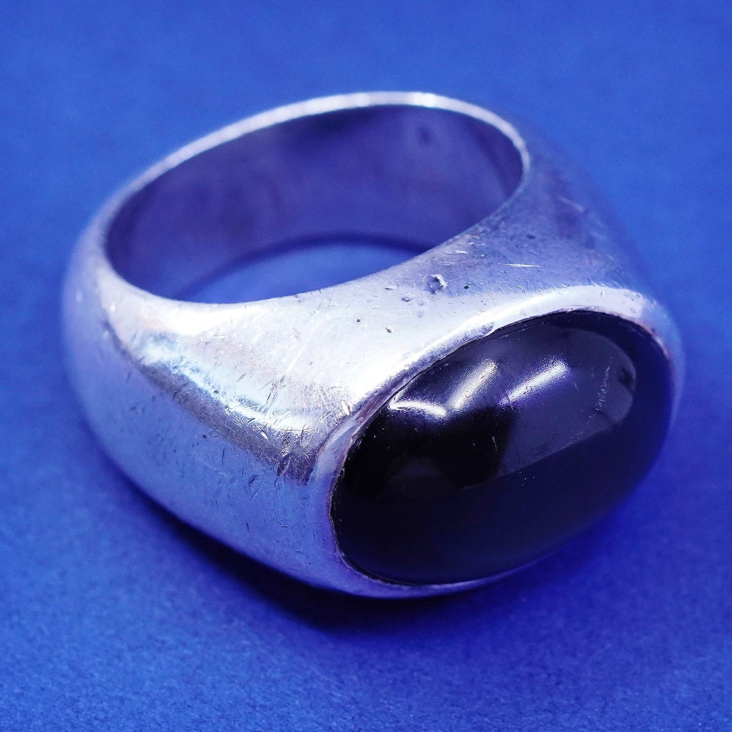Size 9.25, vintage Sterling 925 silver handmade ring with oval tiger eye