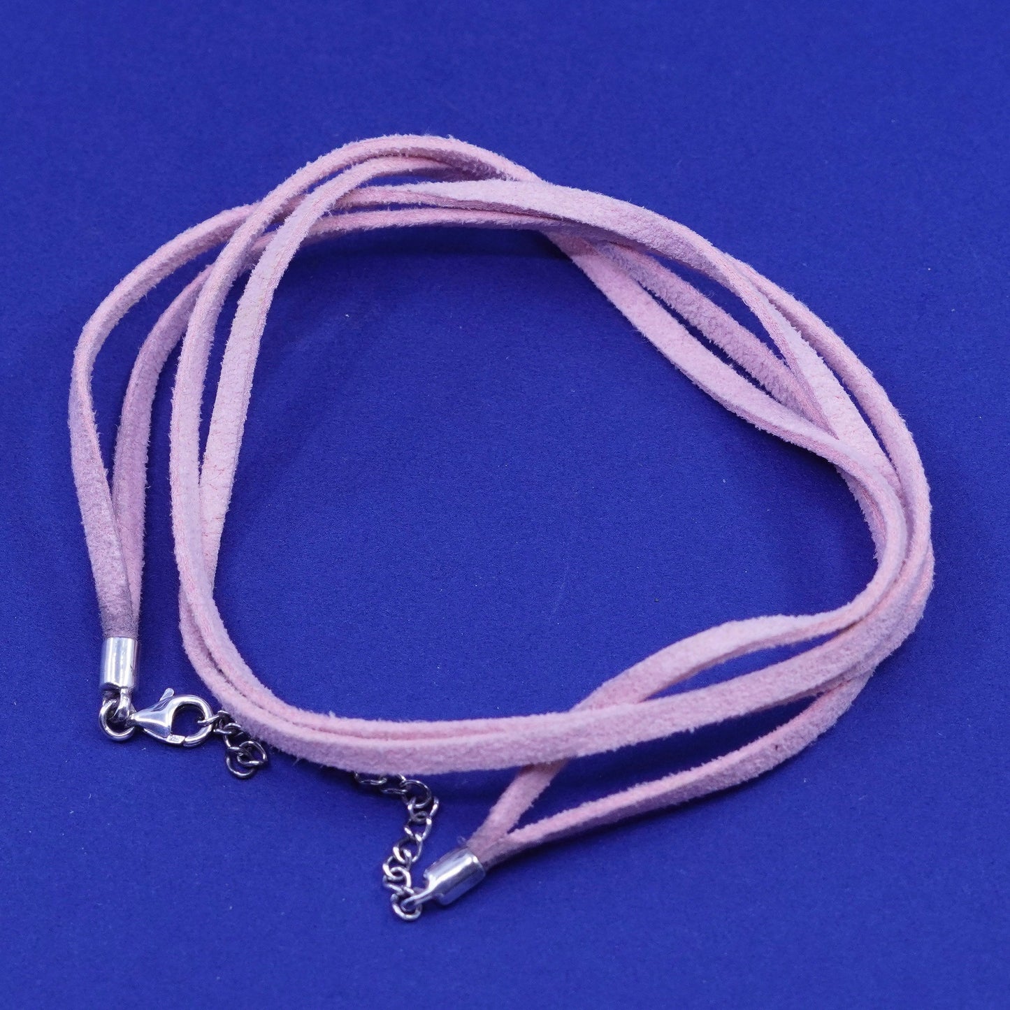 17+1.5”, vintage Sterling 925 Silver clasp with pink Leather Necklace