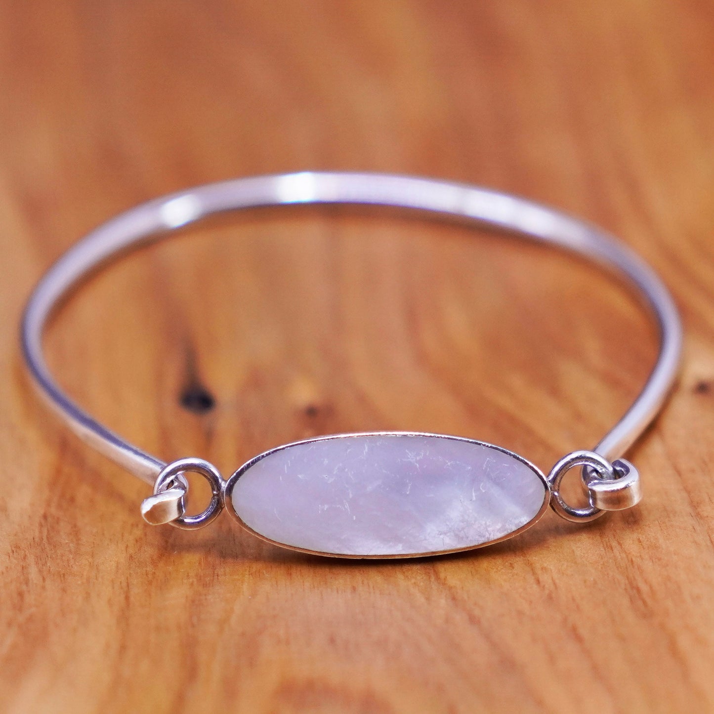 7”, Sterling silver handmade bracelet, 925 hinged bangle with mother of pearl