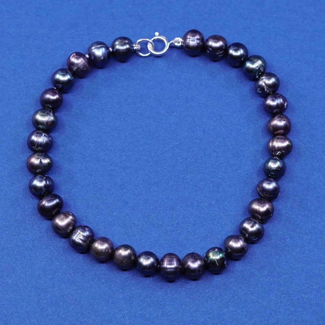 7", Sterling silver handmade bracelet, 925 clasp w/ black pearl beads