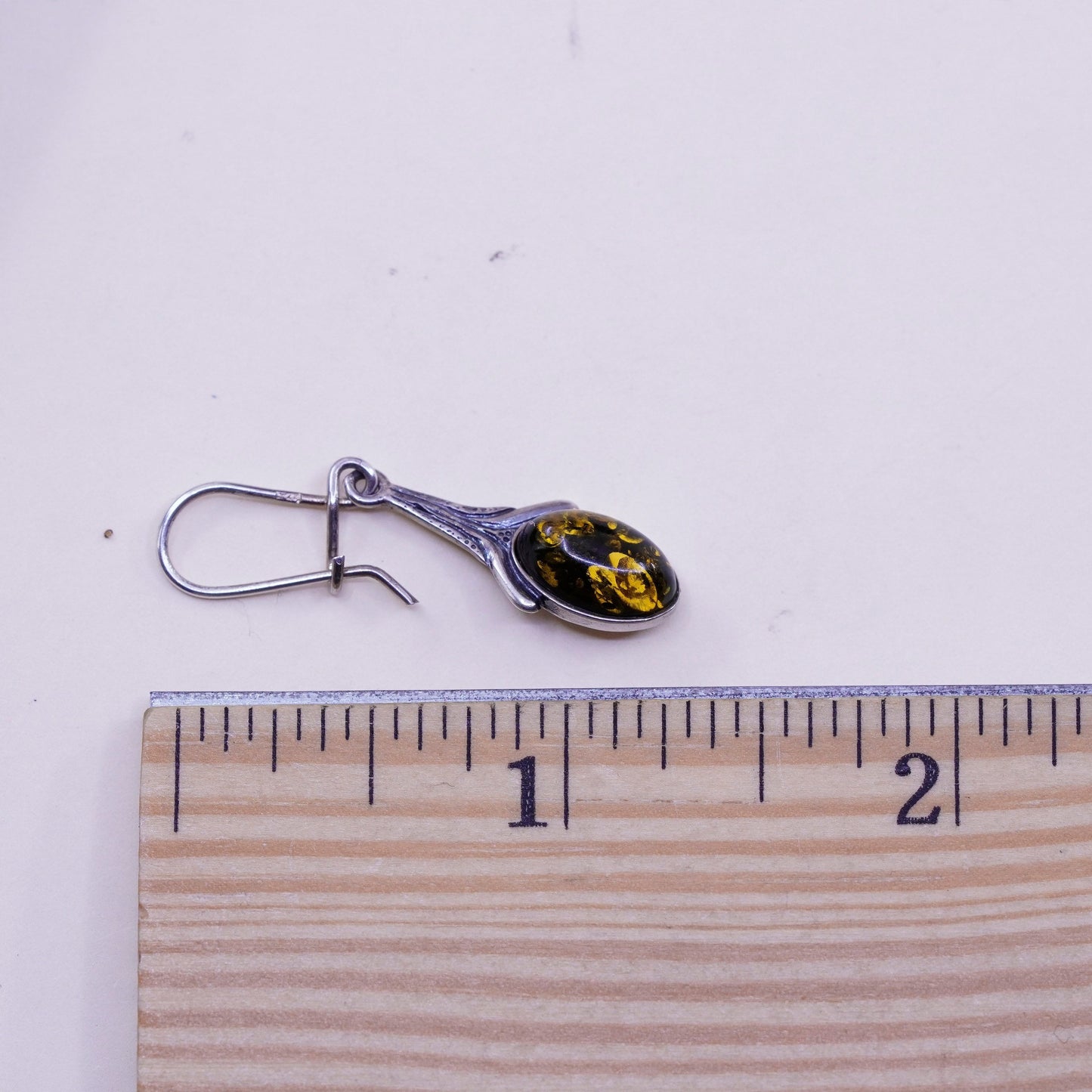 Vintage sterling 925 silver handmade earrings with oval Amber