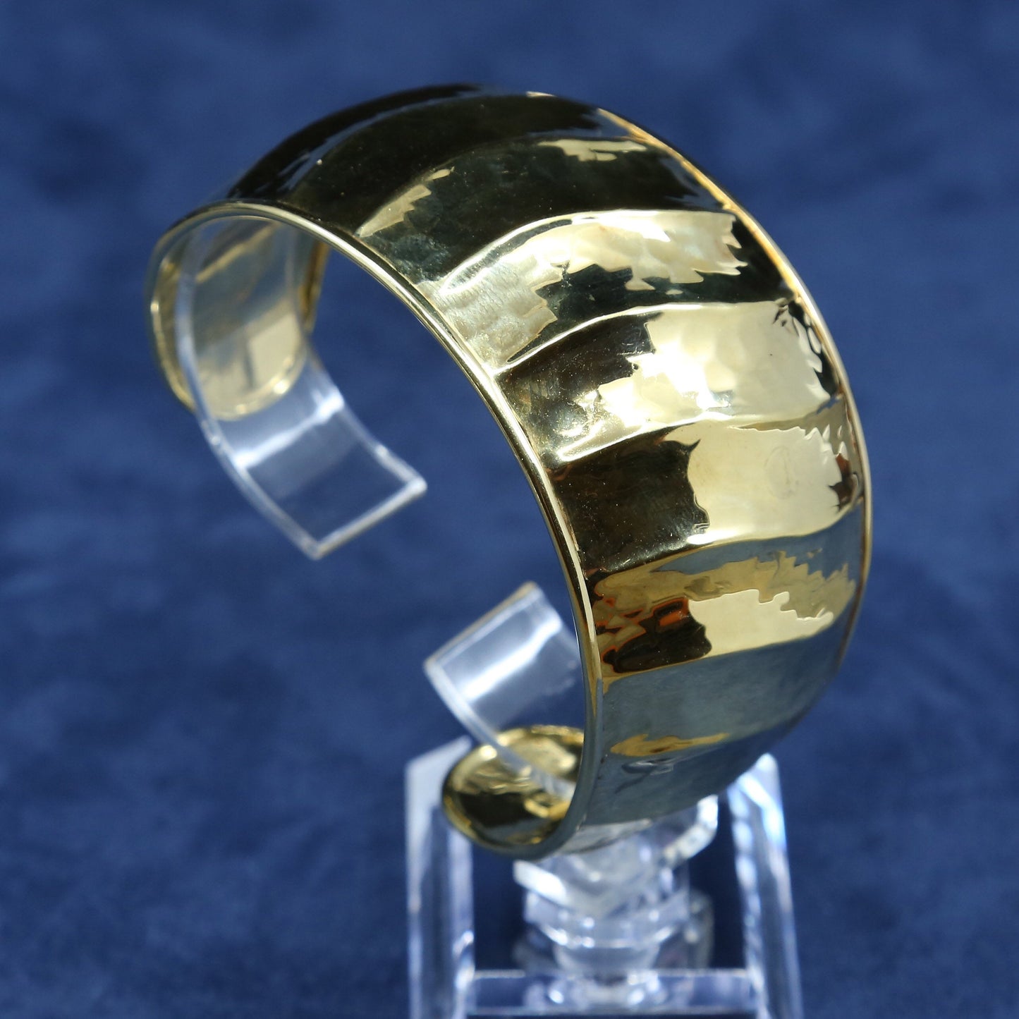 7”, vtg vermeil gold sterling silver handmade bracelet, italy 925 hammered cuff