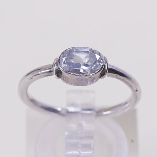 Sz 5.25, Sterling Silver Handmade Ring, 925 Silver Engagement Ring W/ Crystal