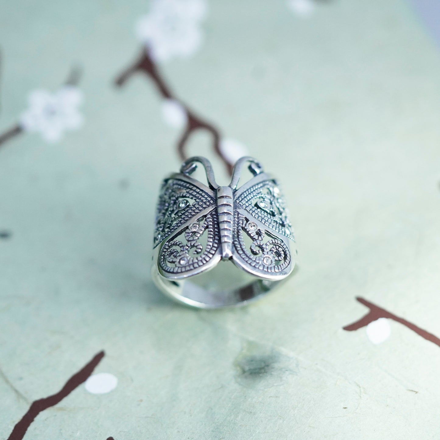 Size 6.5, vintage Sterling silver handmade ring, 925 filigree butterfly band
