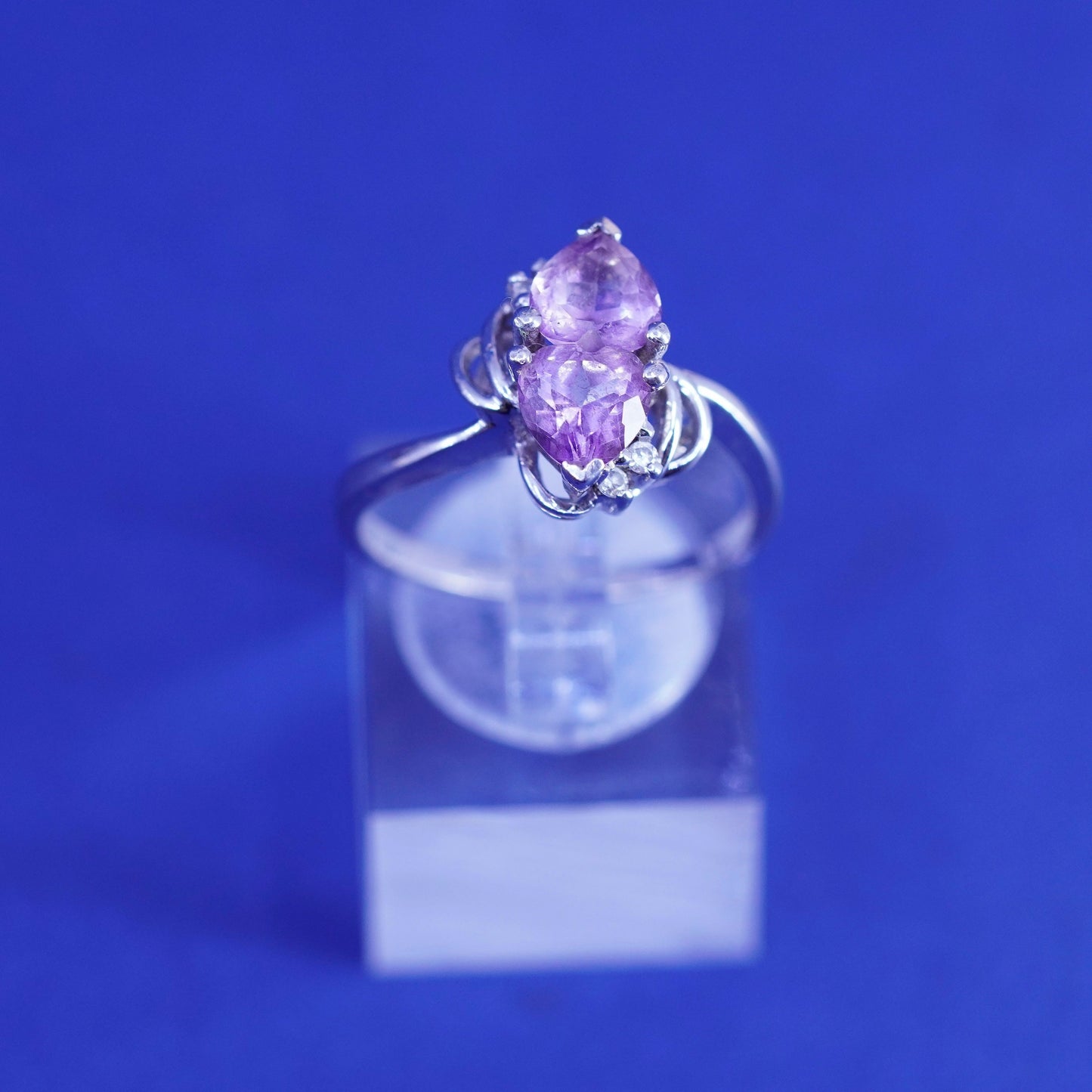 Size 8.5, vintage Sterling 925 silver handmade ring with amethyst and cz