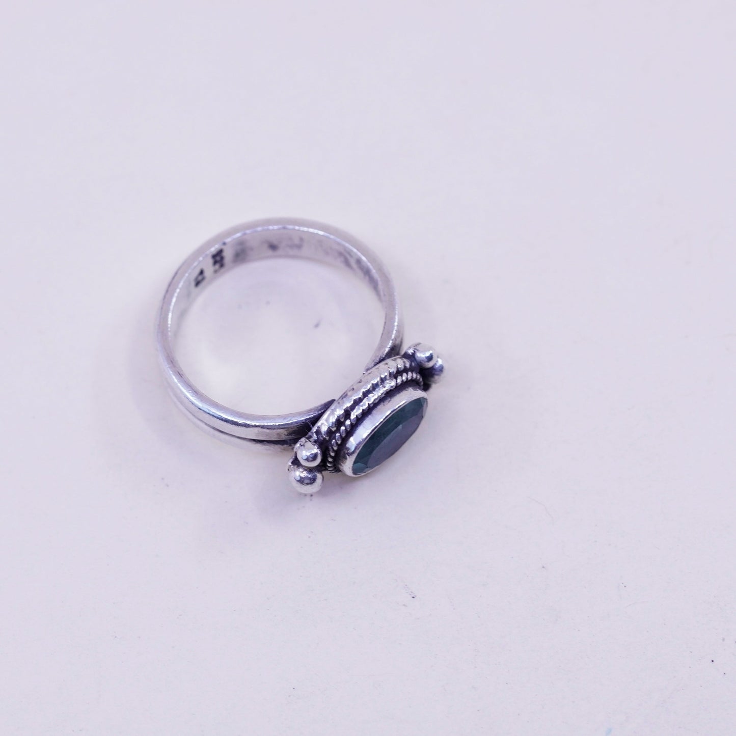 Size 5.75, vintage Sterling silver statement ring, 925 band with blue topaz