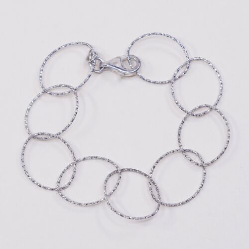 6.5”, Vtg Italy Sterling 925 Silver Handmade Huge Lightweight Oval Link Bracelet