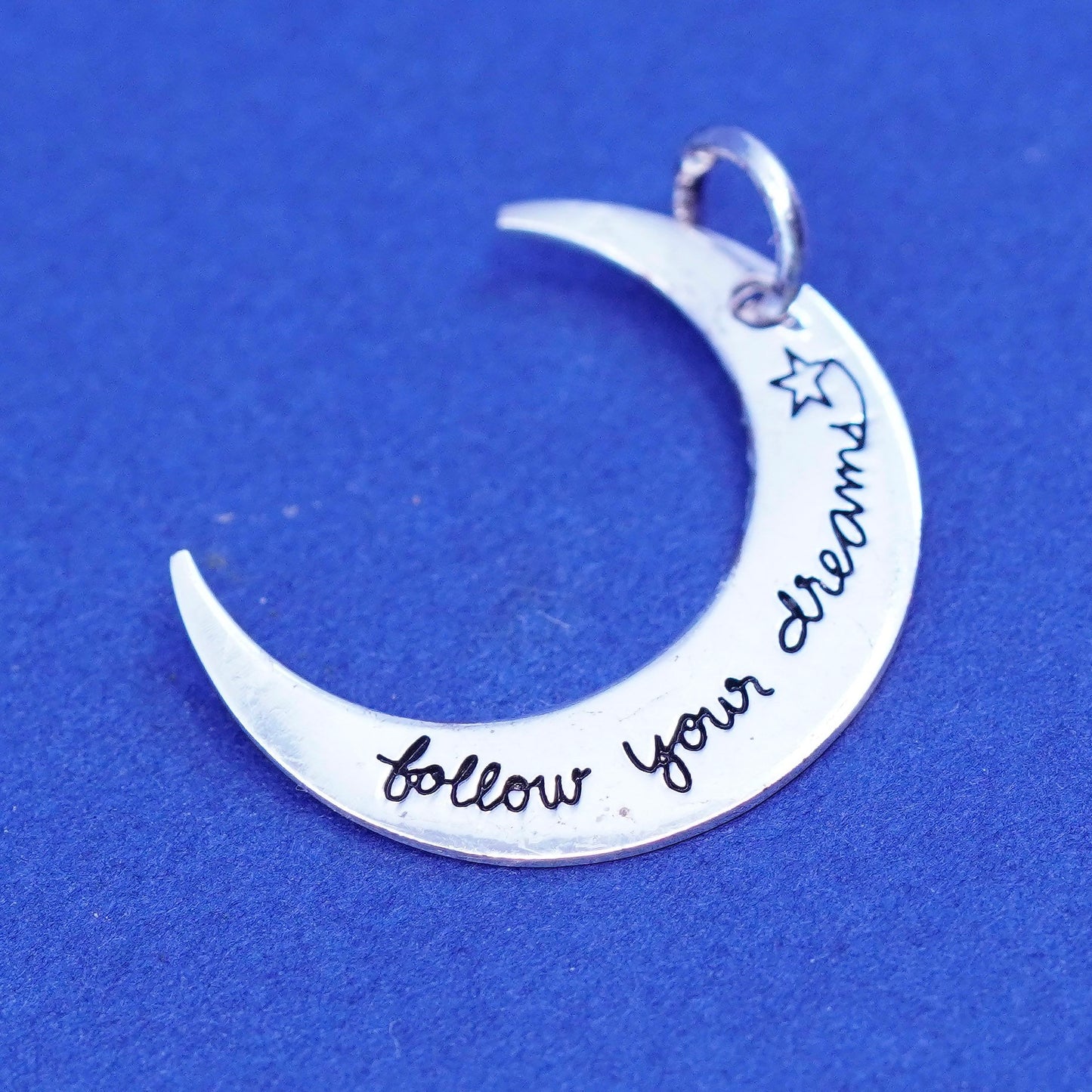 sterling silver handmade pendant, 925 moon charm engraves “follow your dream
