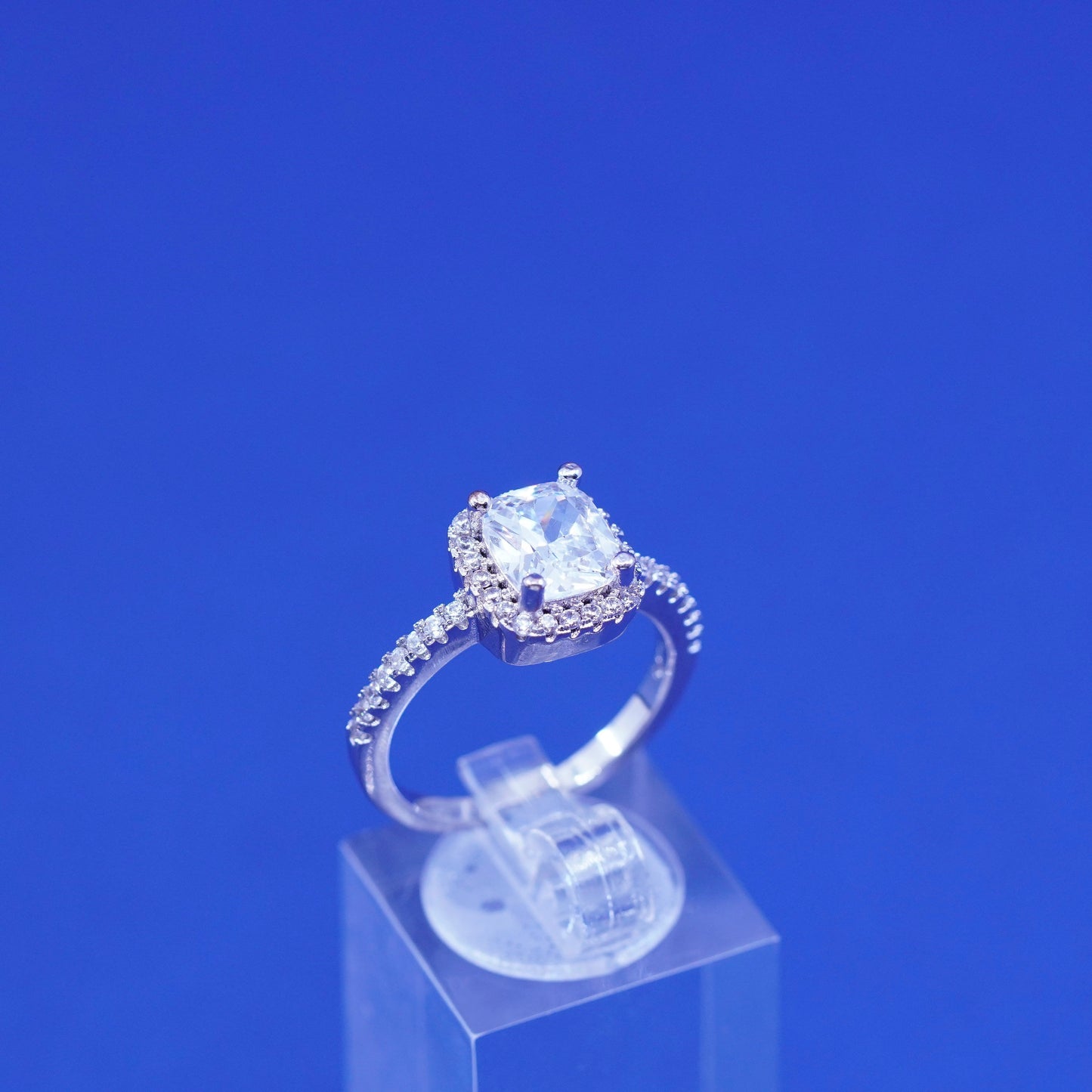 Size 8, vintage Sterling 925 silver engagement anniversary ring with cluster Cz