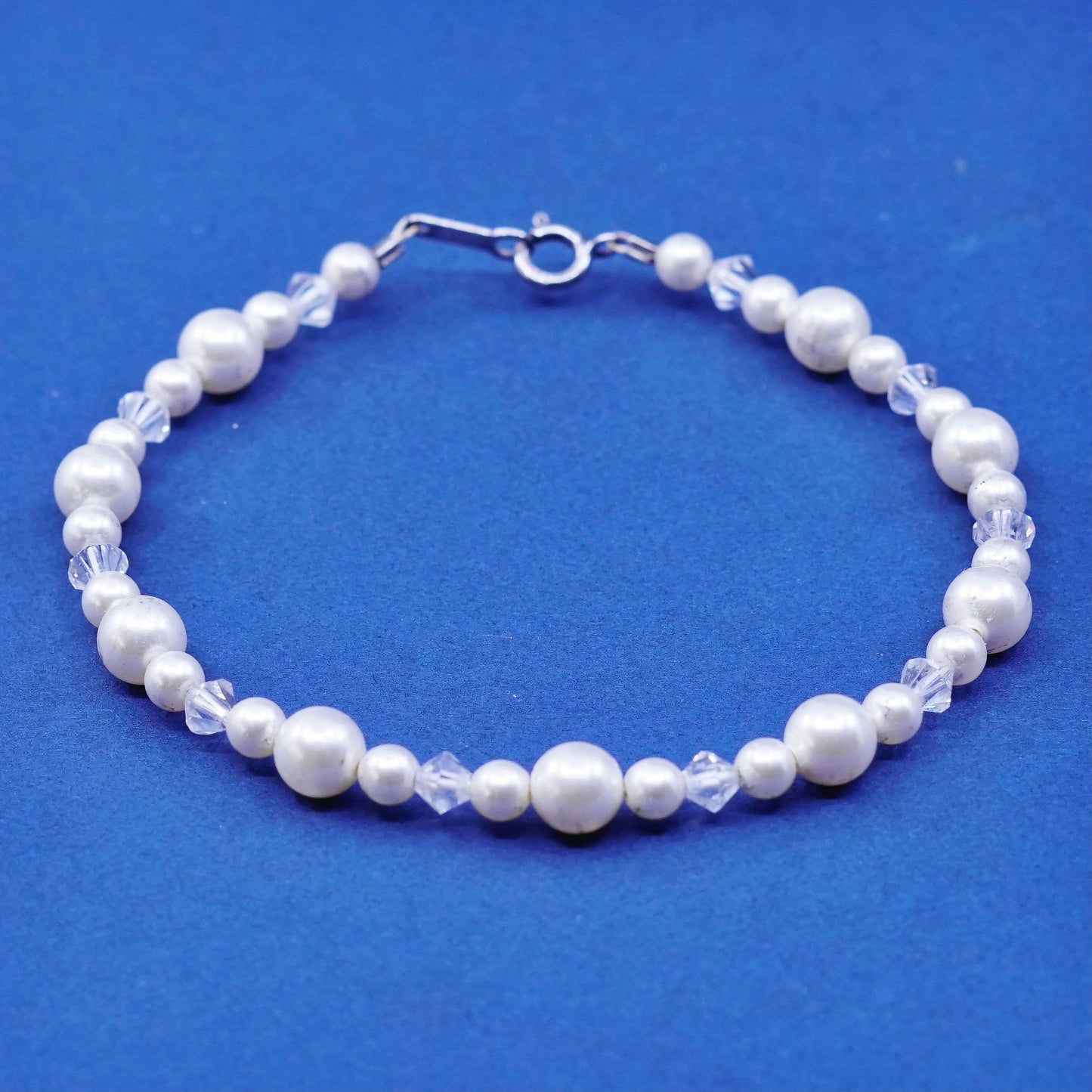 7”, Sterling silver handmade bracelet, 925 clasp with freshwater pearl beads