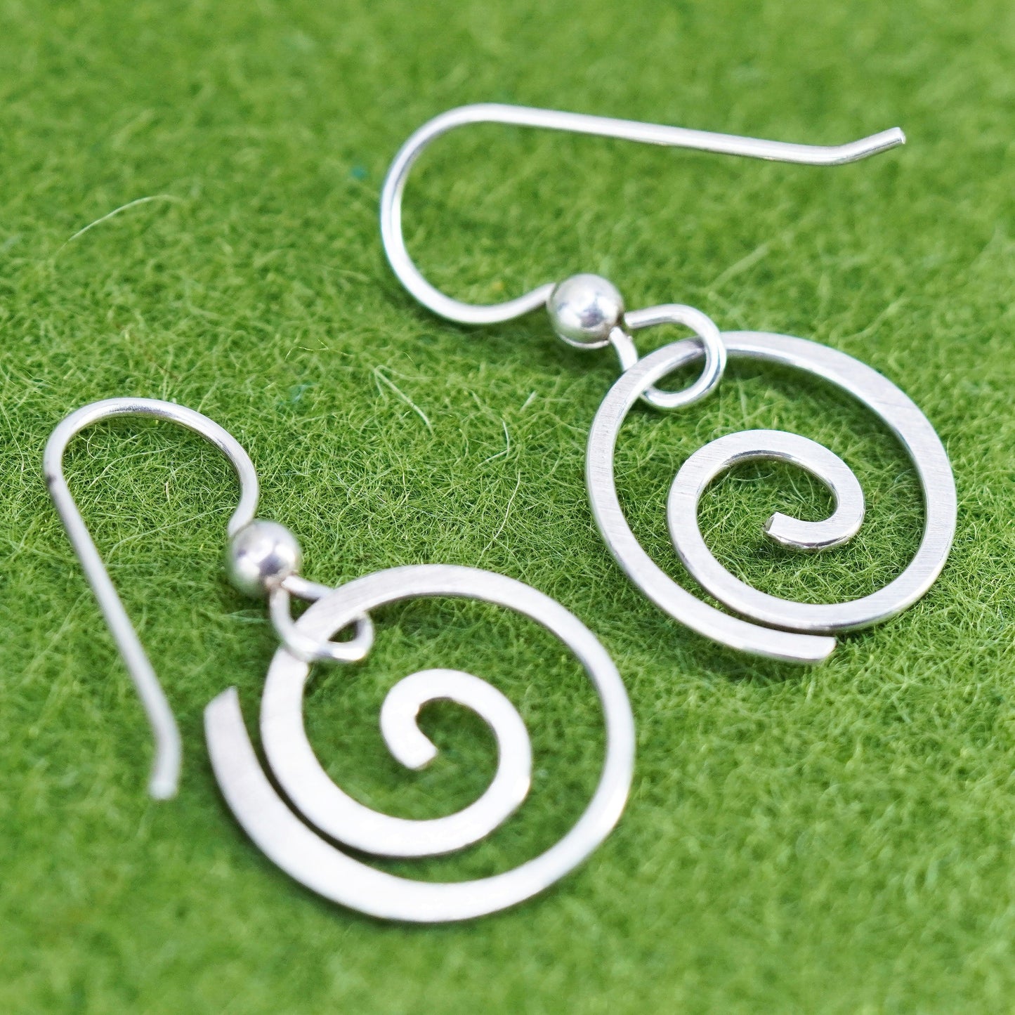 Vintage Sterling silver handmade earrings, 925 swirl drop