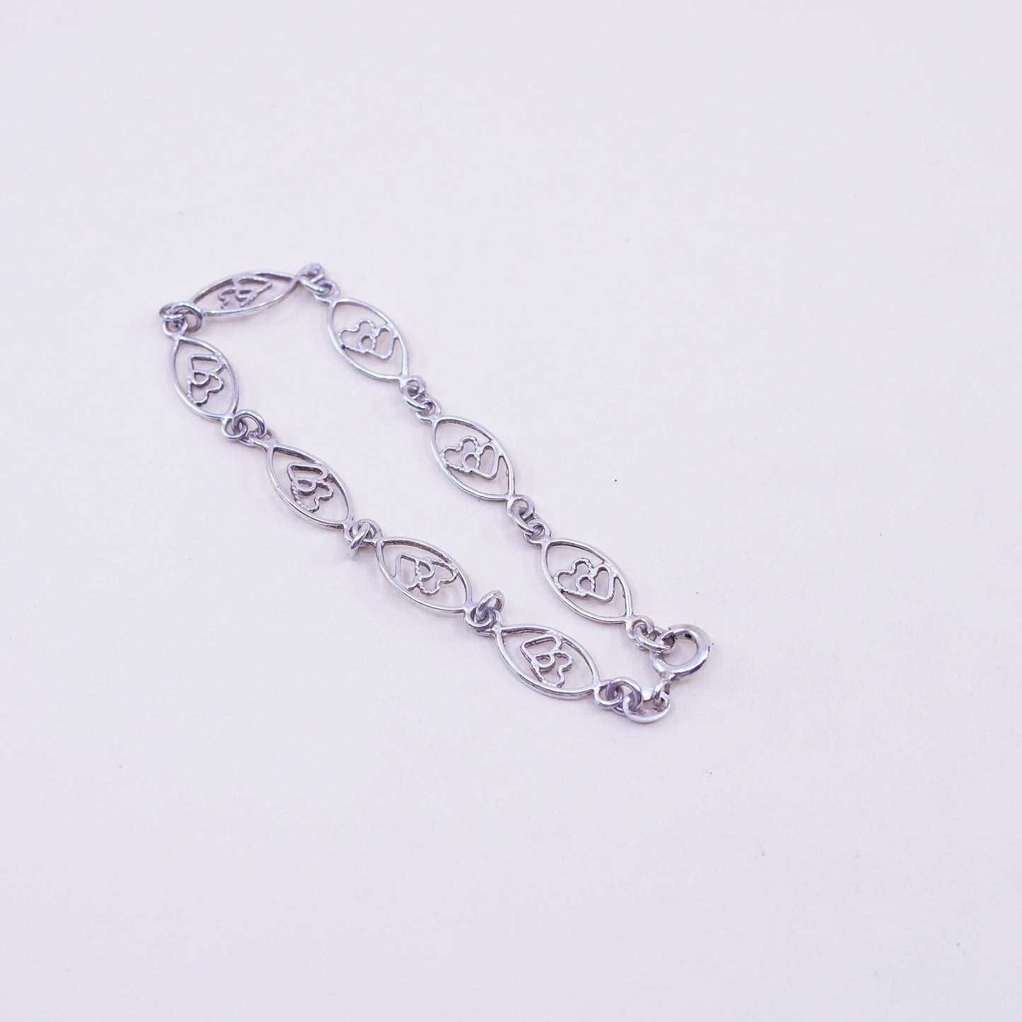 6.5”, Vintage sterling silver double heart chain, handmade 925 bracelet