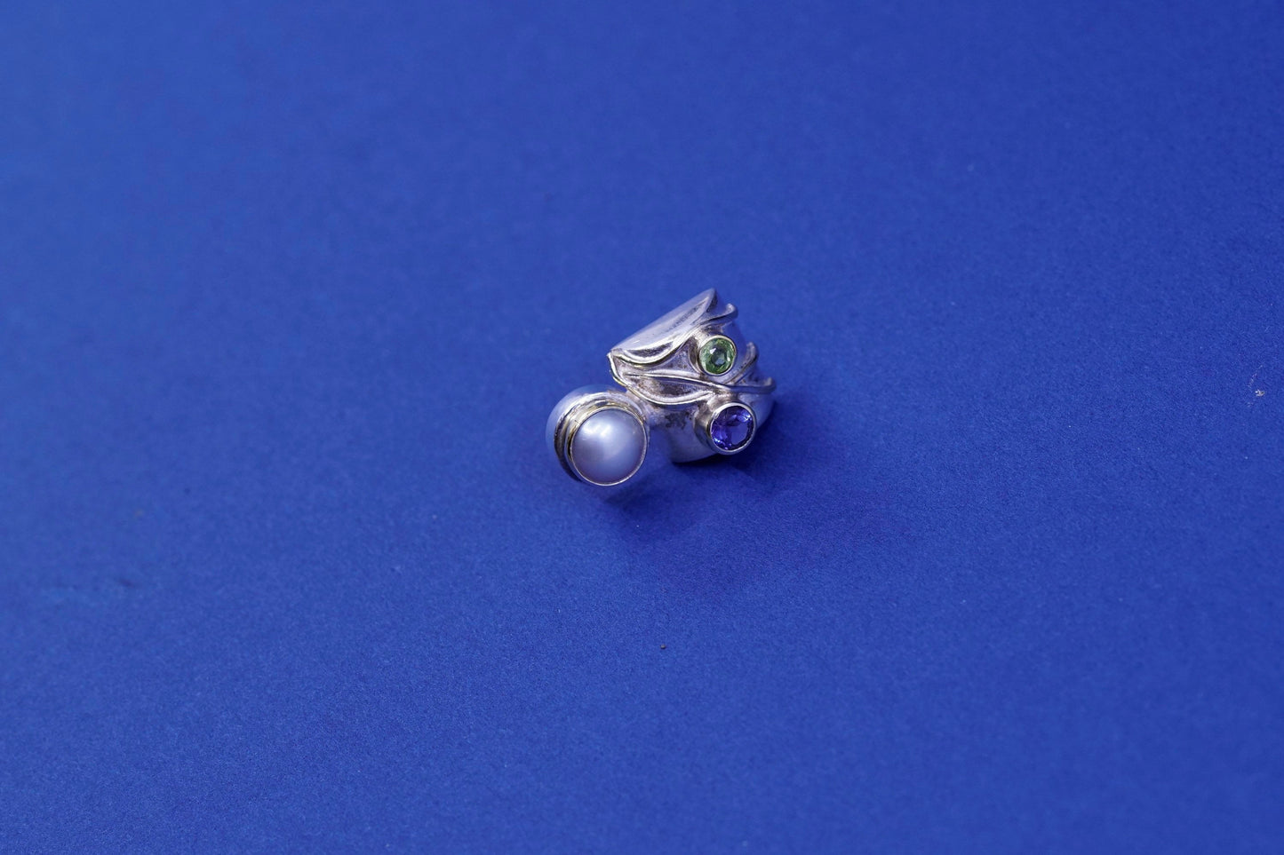 EP sterling silver handmade earrings, 925 studs with peridot amethyst and pearl