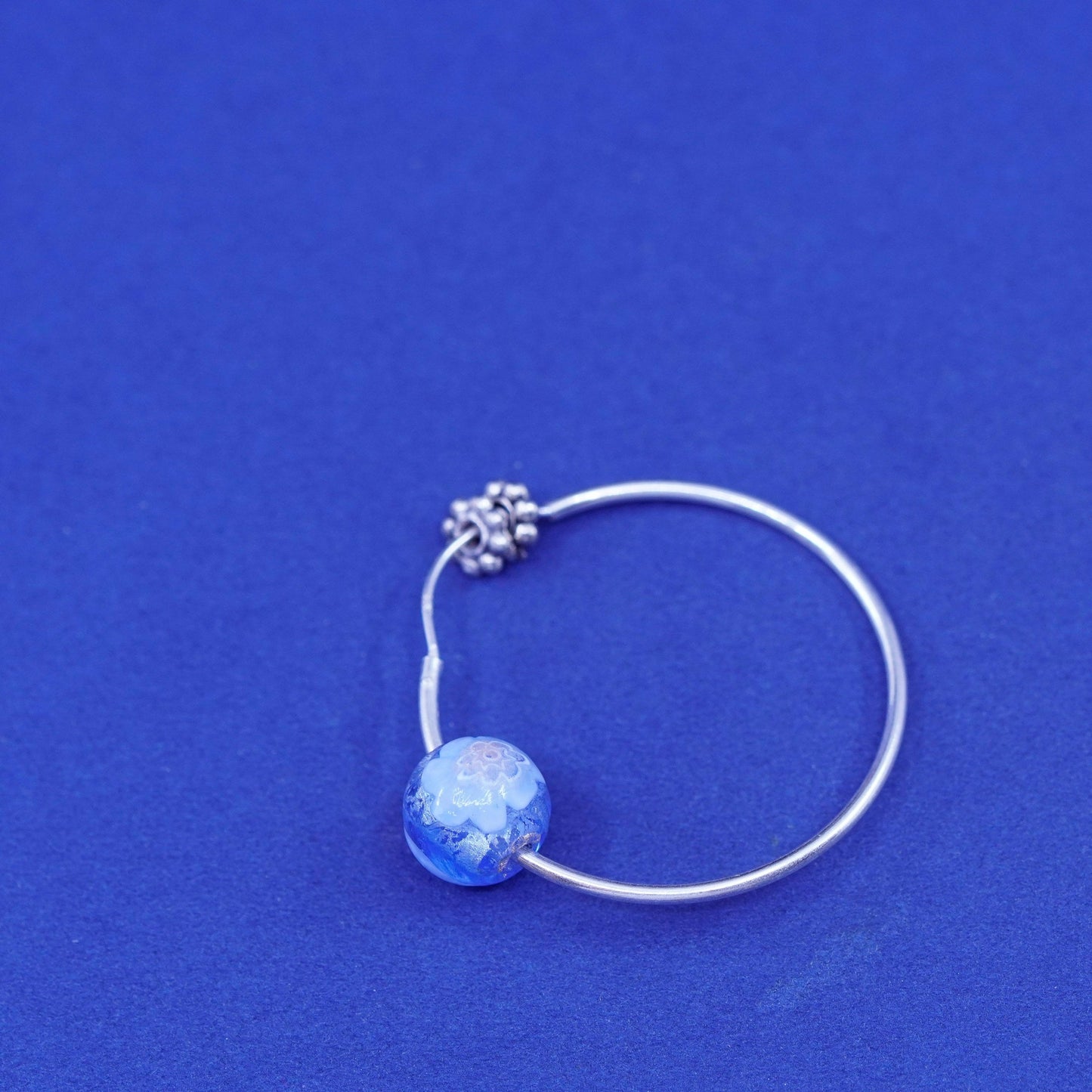 1.25”, Sterling silver handmade earrings, 925 hoops huggie with glass beads