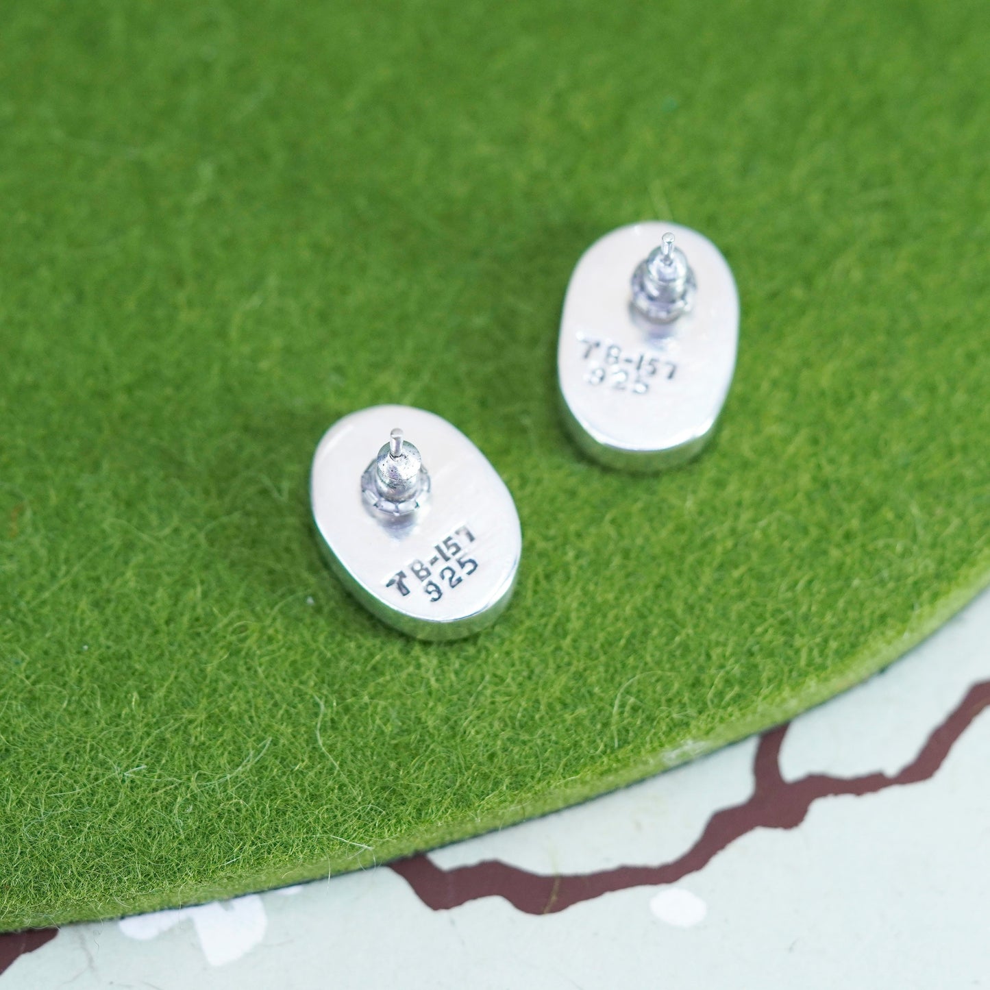 Vintage Sterling silver handmade earrings, southwestern 925 oval studs