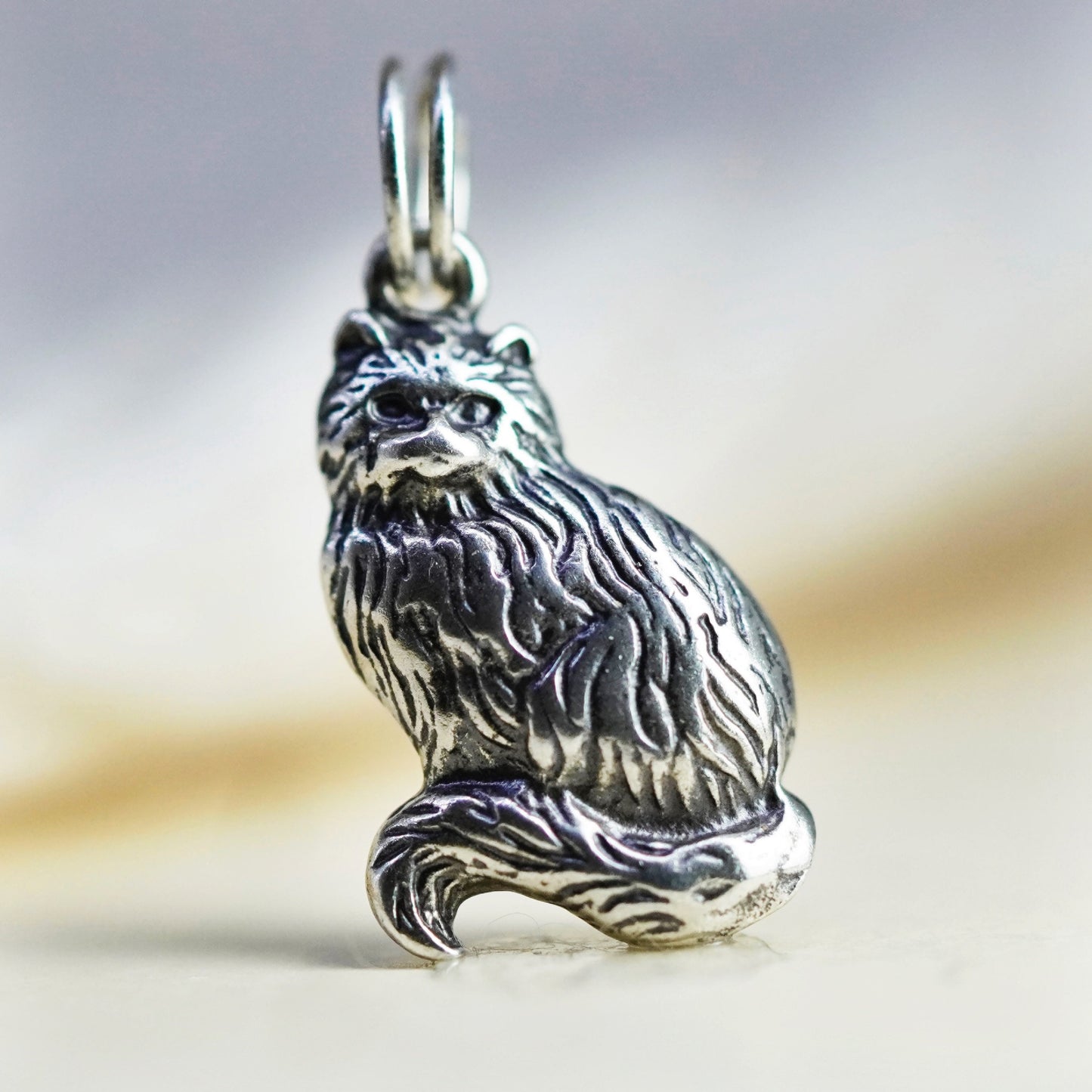 Vintage sterling silver handmade pendant, 925 cat kitty charm