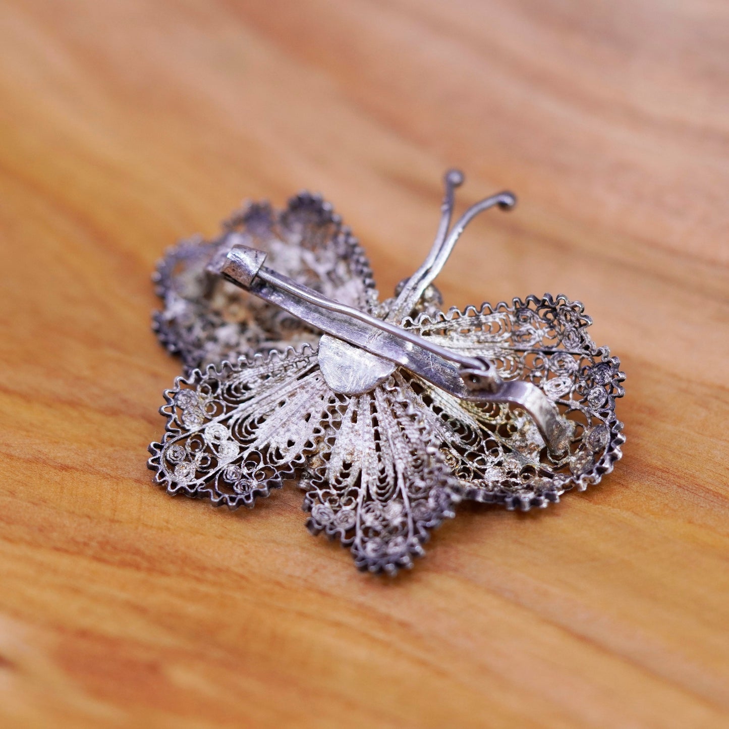 Vintage handmade sterling 925 silver filigree butterfly brooch
