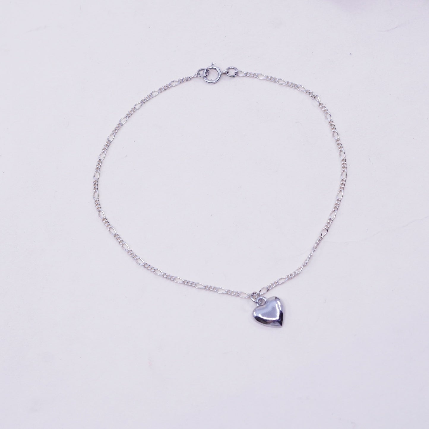 9.5”, Vintage sterling silver ankle bracelet, Italy 925 chain, figaro anklet