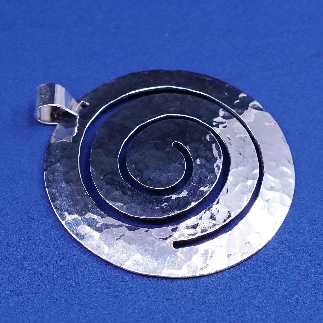 vtg CNA Sterling Silver Handmade Whirly Huge Pendant, 925 Hammered Swirl