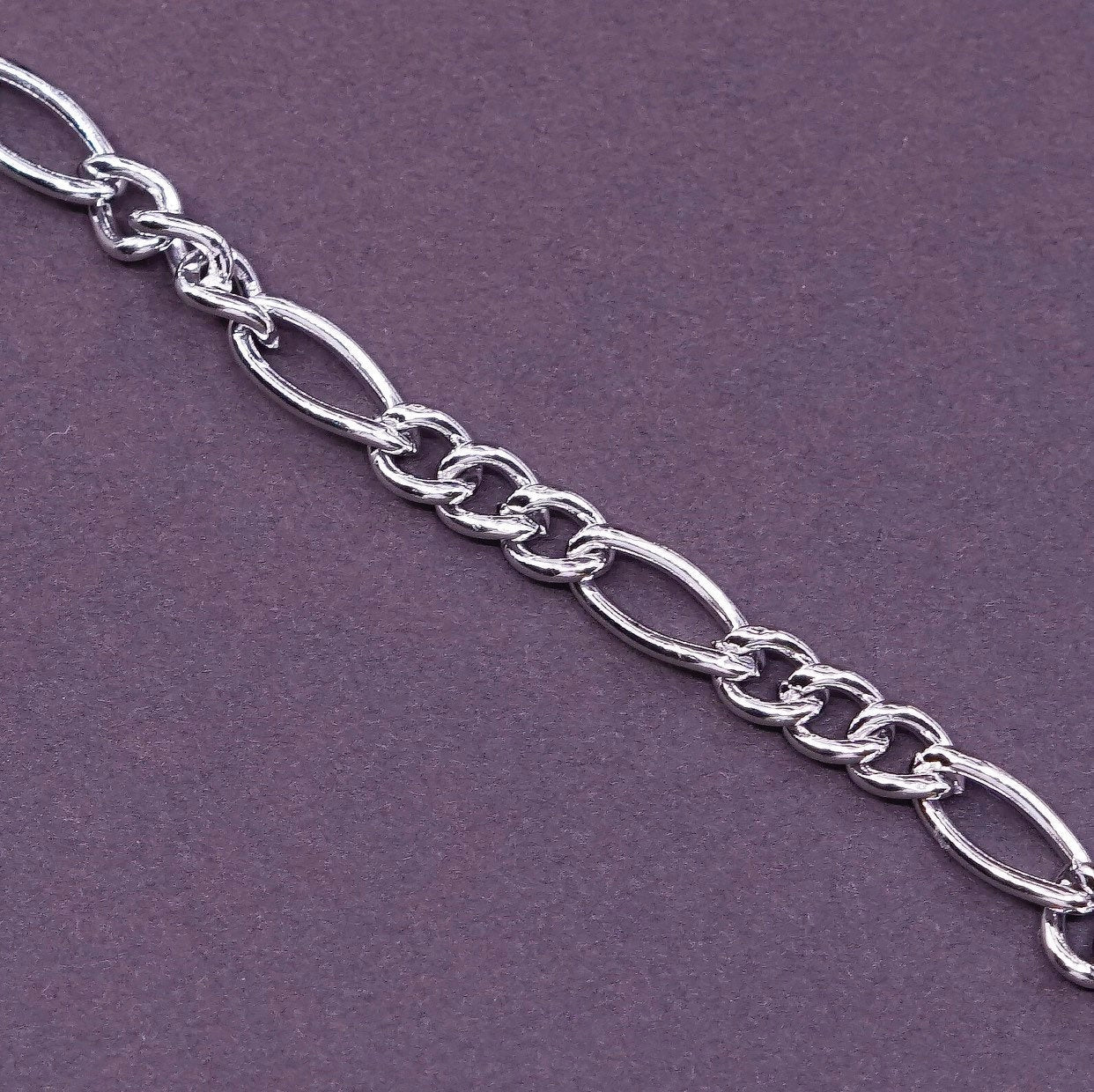 7", 5mm, Sterling silver handmade bracelet, italy 925 figaro chain