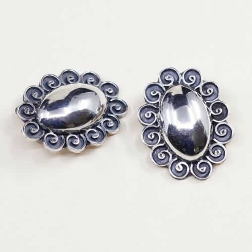 VINTAGE Mexico Handmade Sterling Silver, Solid 925 CLIP ON EARRINGS W Beads