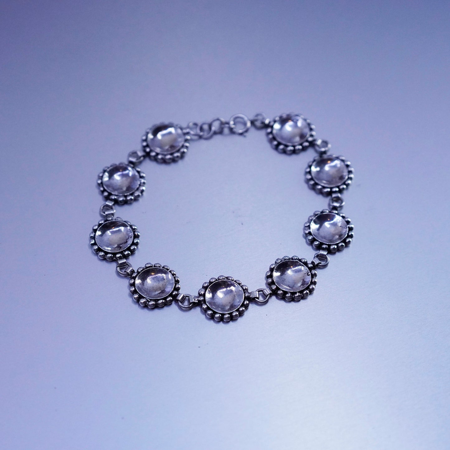7”, Vintage Sterling 925 silver handmade bracelet, disc chain with beads
