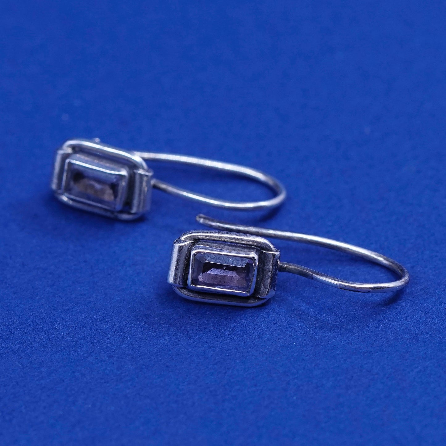 Vintage sterling silver handmade earrings, 925 silver with amethyst
