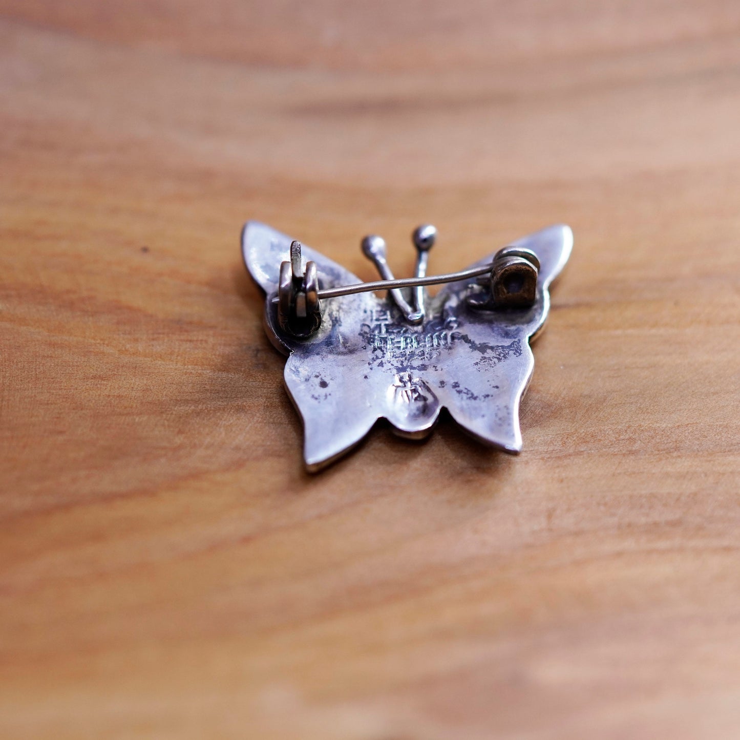 vtg antique southwestern handmade sterling 925 silver butterfly brooch abalone