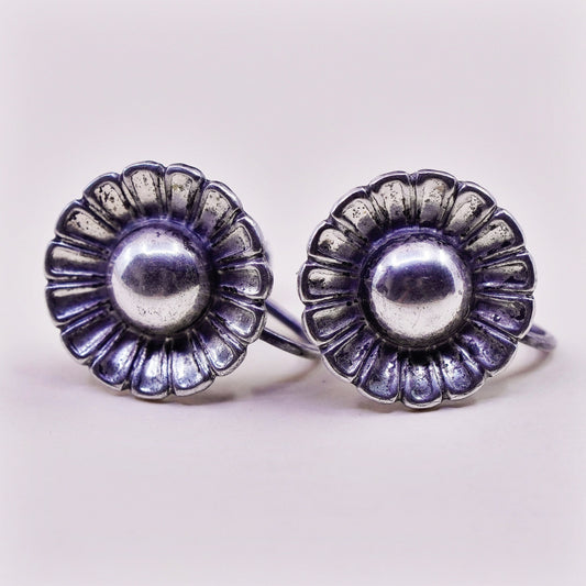 Vintage Sterling silver handmade earrings, 925 screw back flower