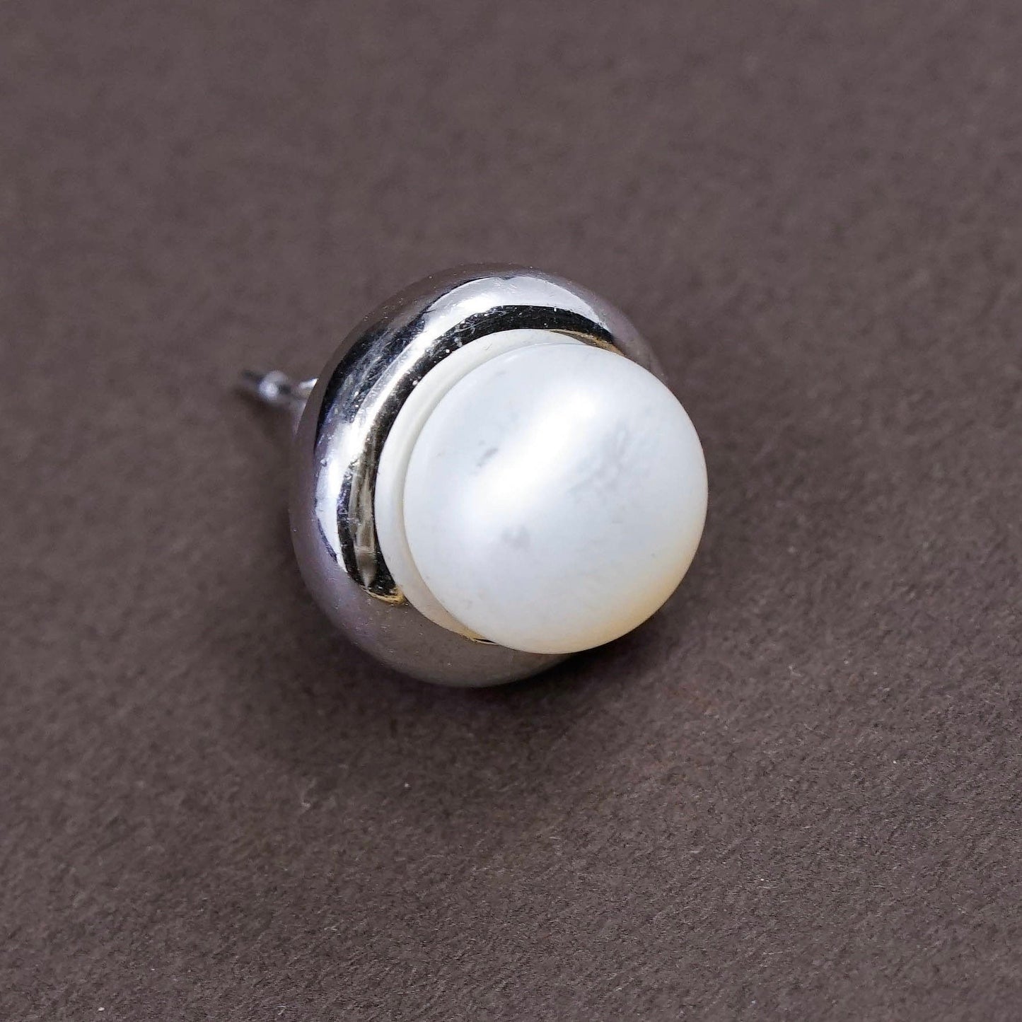 Vintage Sterling silver handmade earrings, 925 silver studs with pearl
