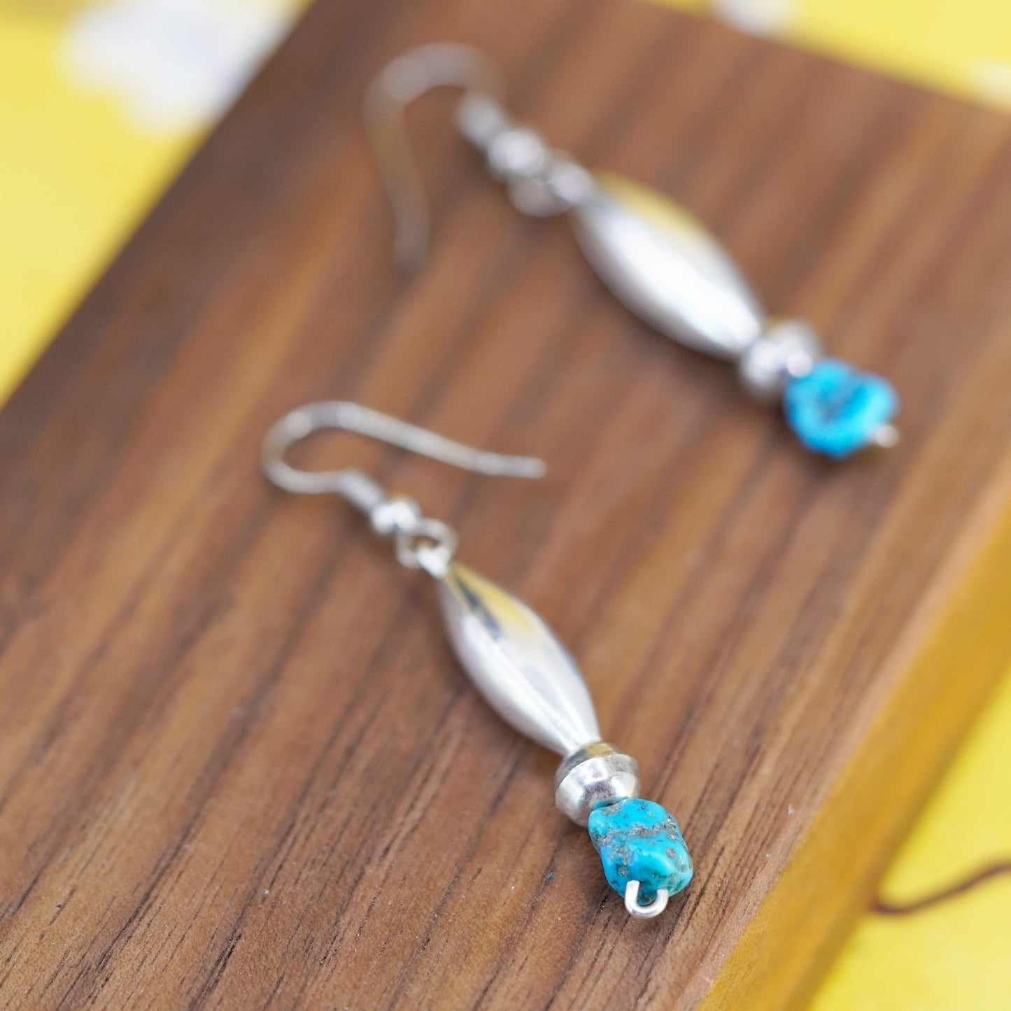 VTG Native American Sterling 925 silver handmade earrings with turquoise nugget