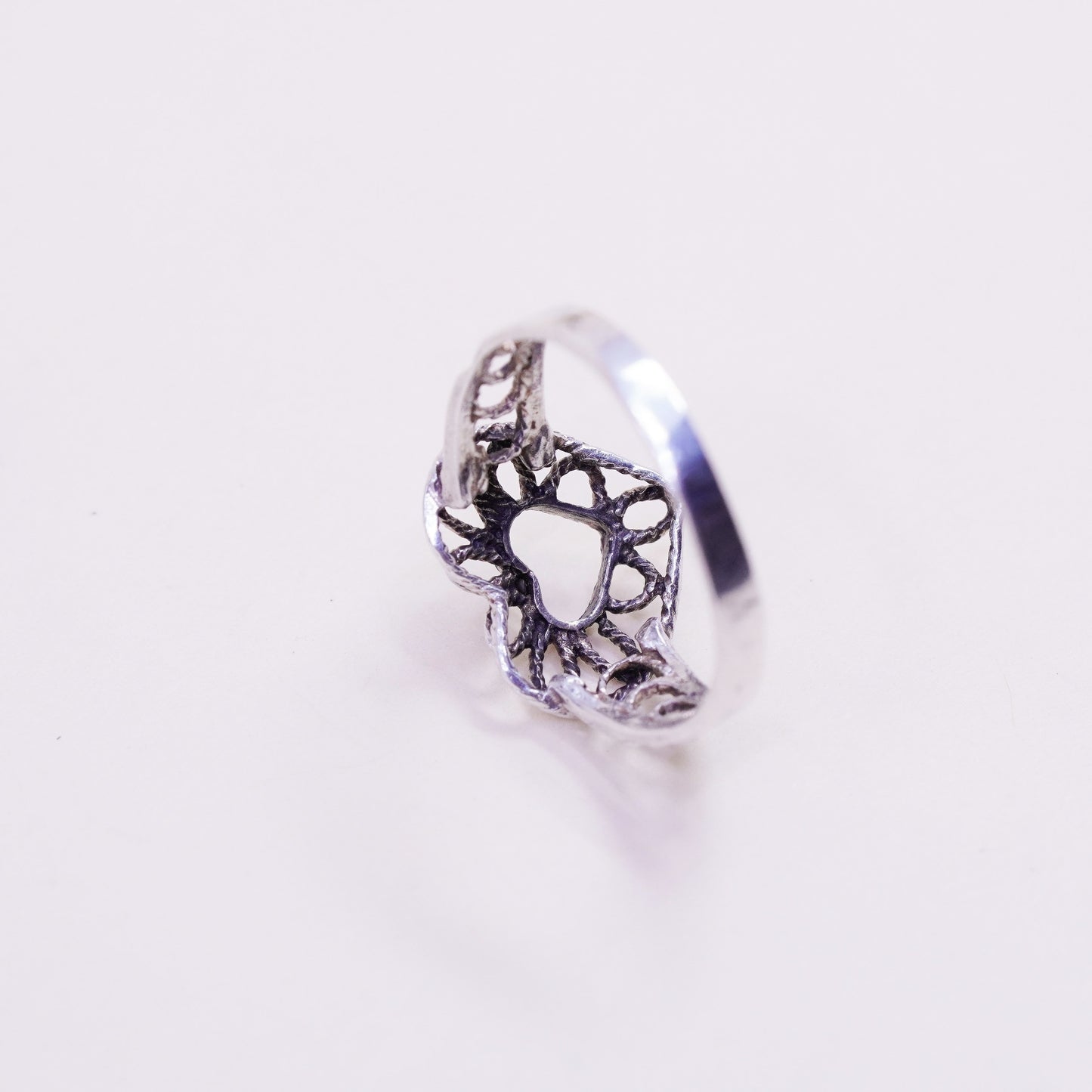 Size 7.5, Vintage sterling silver handmade wired ring, 925 filigree heart band