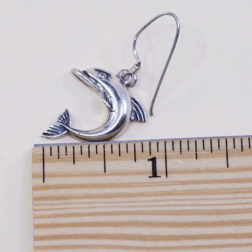 Vintage Sterling 925 Silver Handmade Dolphin Fishy dangle earrings, Stamped 925
