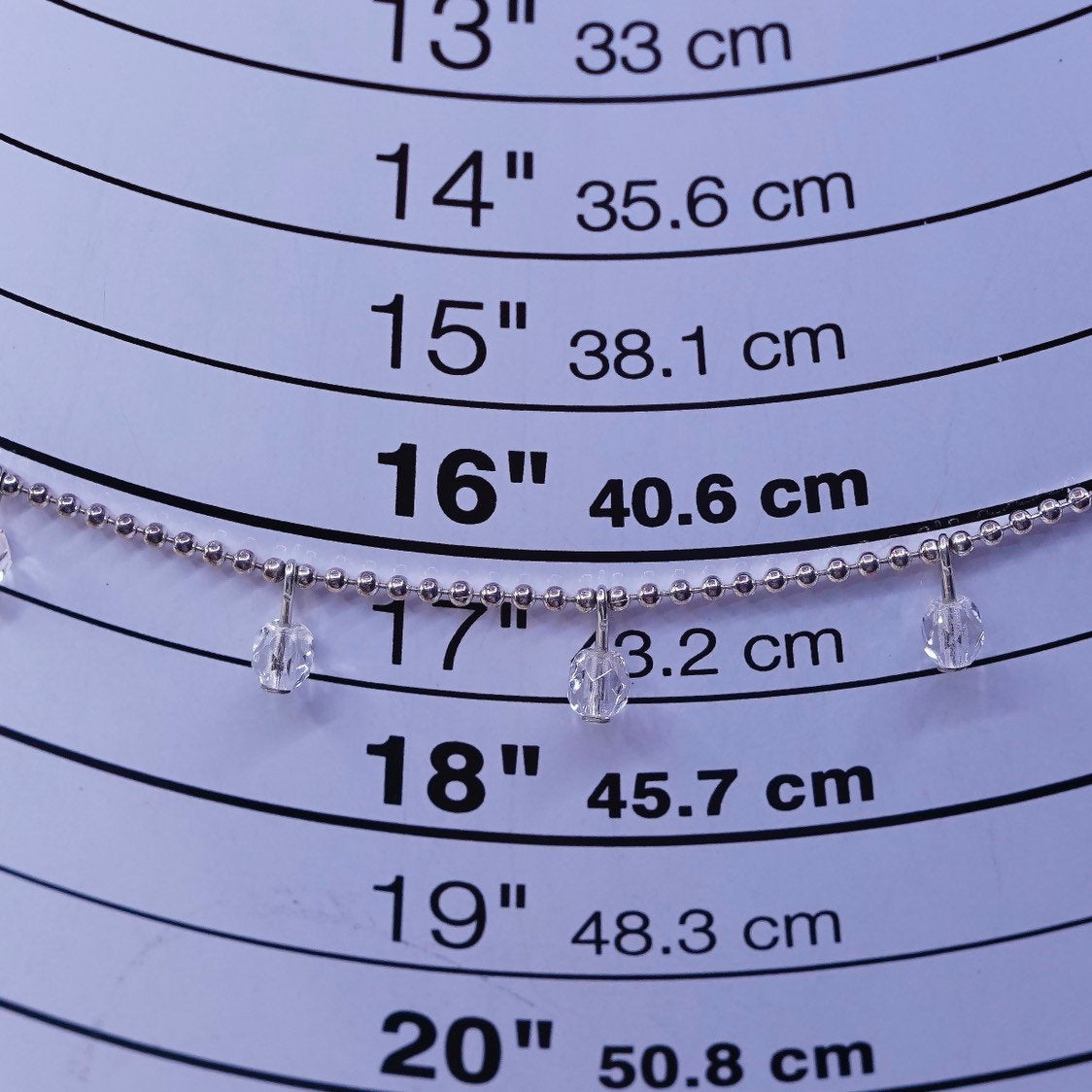 17", sterling silver necklace, beads pendant w/ beads chain, crystal beads