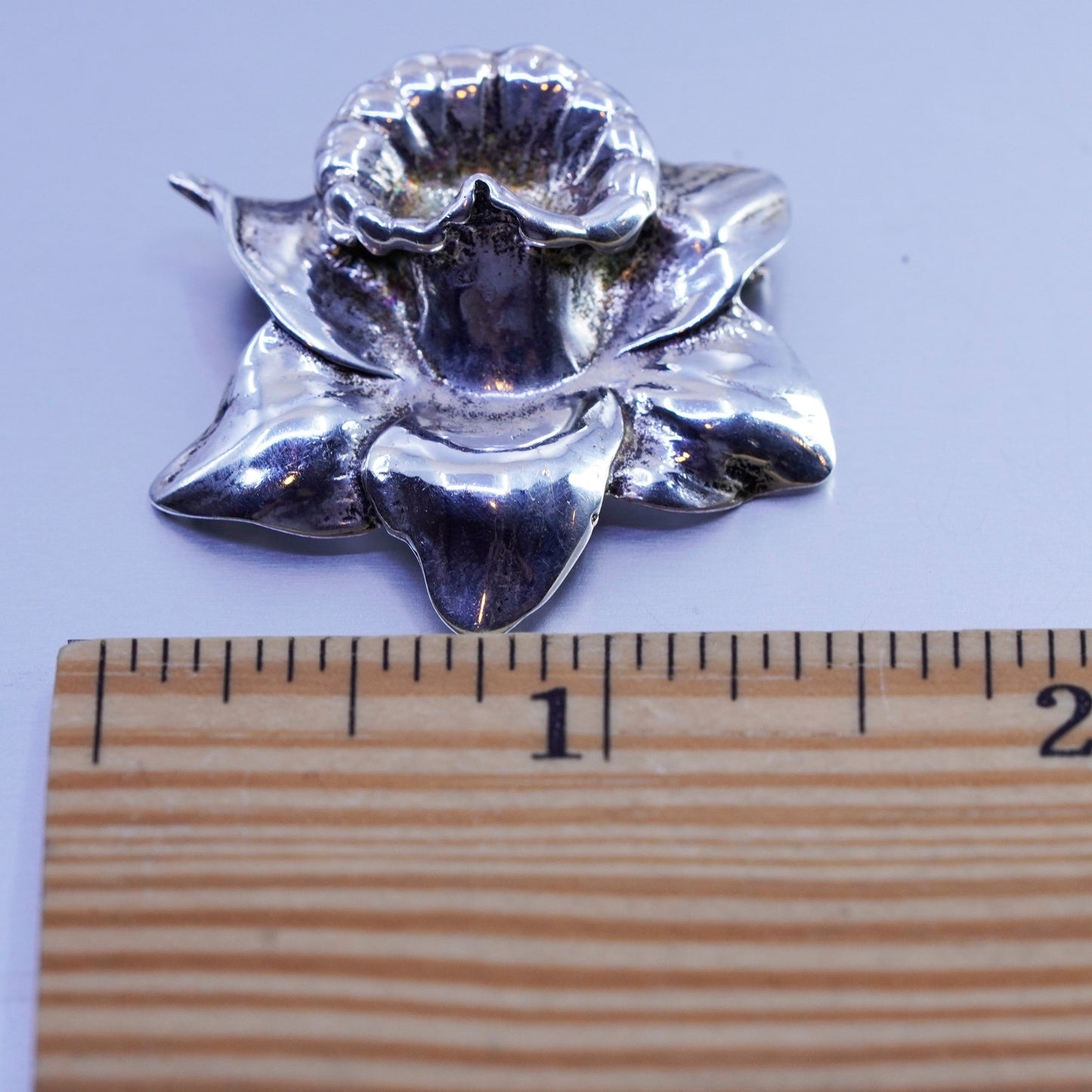 Vintage sterling silver handmade brooch, Hawaiian 925 hibiscus flower pin