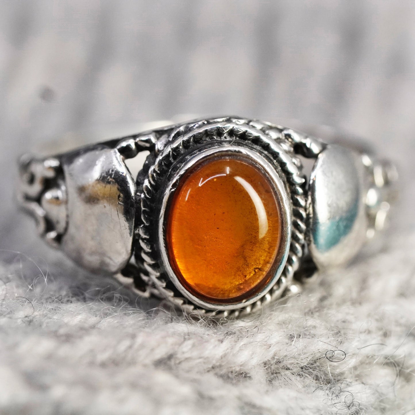 Size 8, Sterling 925 silver handmade amber ring, Native American, southwestern