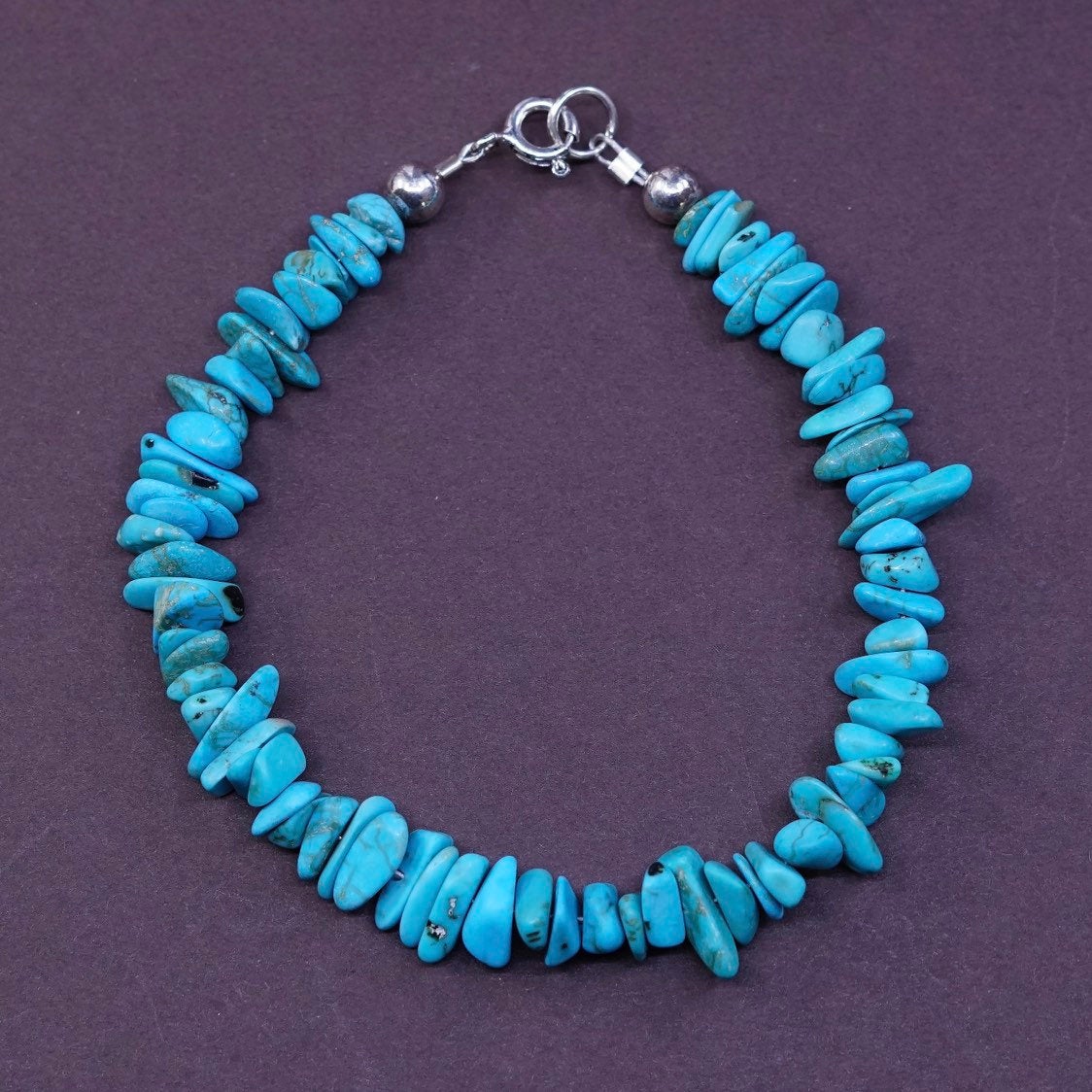 7", vtg Sterling silver handmade bracelet, turquoise beads bracelet