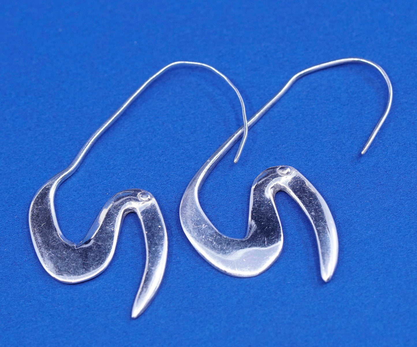 Vintage Sterling silver handmade earrings, 925 rainbow billed toucan drops