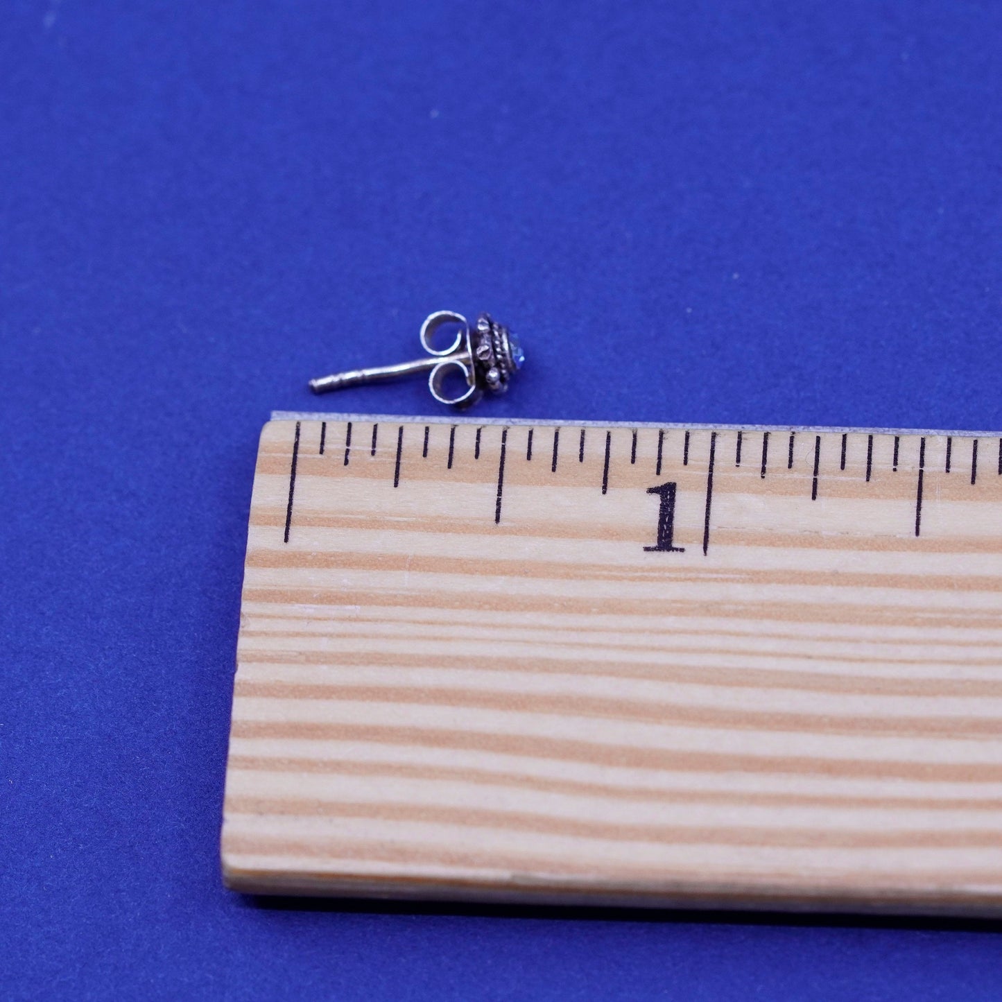 Vintage Sterling silver handmade earrings, 925 flower studs with cz