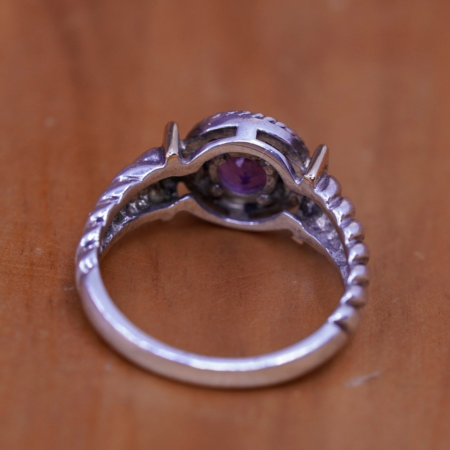 Size 8.25, 14K yellow gold with Sterling silver ring, 925 band with amethyst