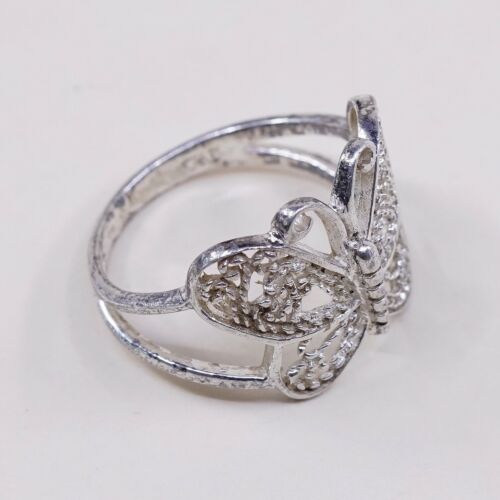 Size 6.75, Vtg Sterling Silver Handmade Ring, 925 Band W/ Filigree Butterfly