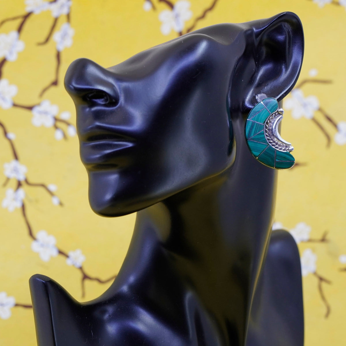 Native Navajo Andrew Johnson Sterling silver earrings, 925 studs malachite