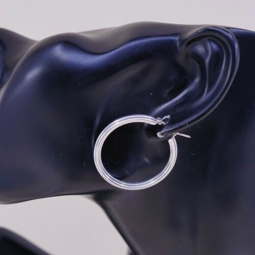 1.25”, Vtg 925 Sterling Silver Handmade Ribbed Huggie Hoop Earrings, Stamped 925