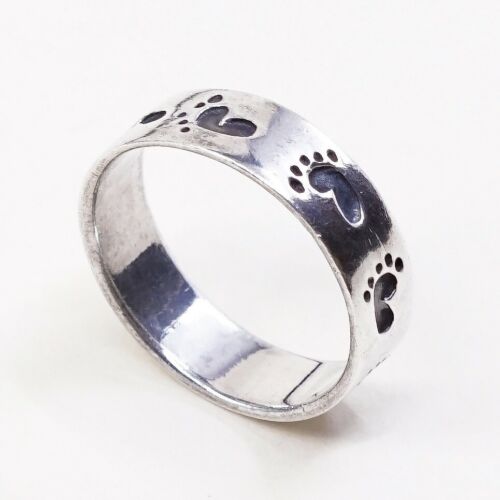 Size 11.25, Vtg Sterling Silver handmade Ring. 925 Foot Footprint Band