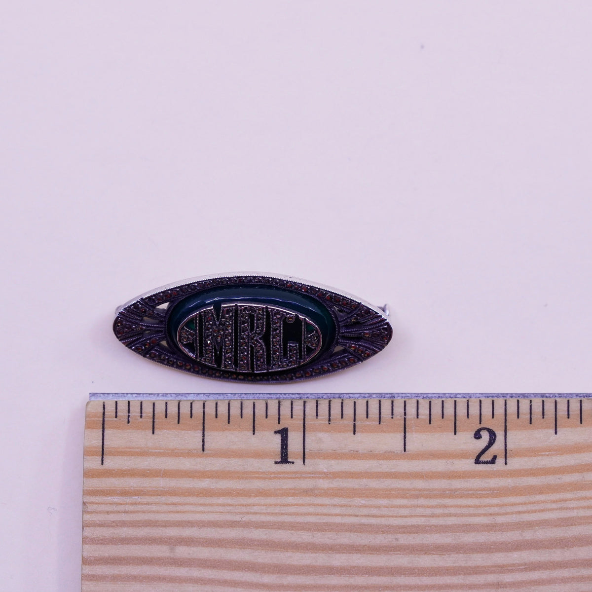 Vintage sterling silver handmade brooch pin with monogram “MRC”
