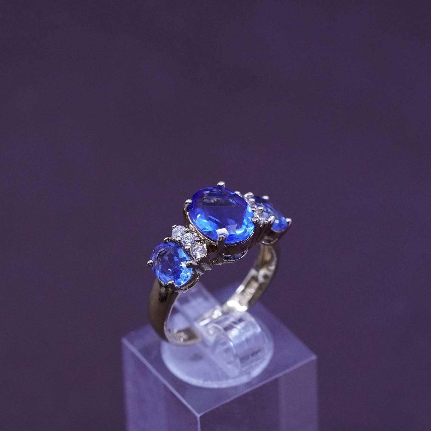 Size 8, vermeil gold over Sterling 925 silver handmade ring with topaz and cz