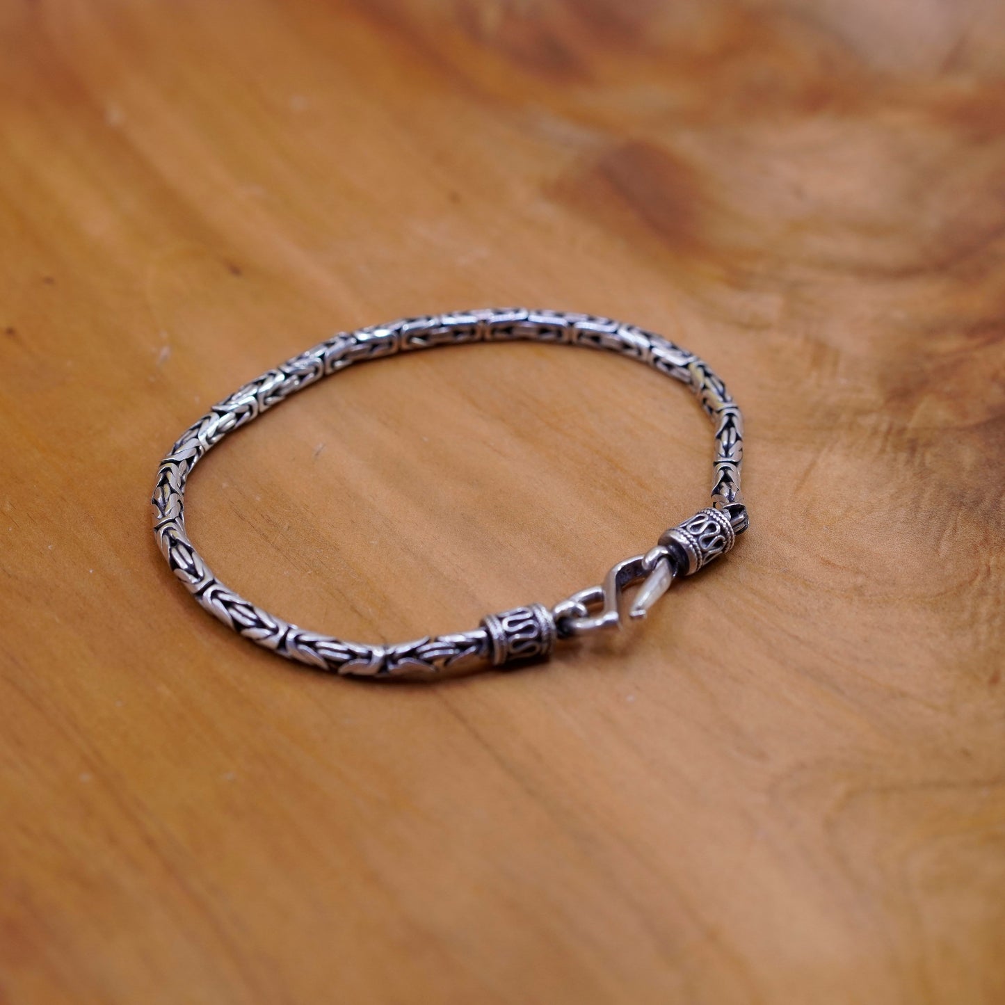 7”, vtg bold Sterling silver handmade bracelet, 925 Byzantine, birdcage chain