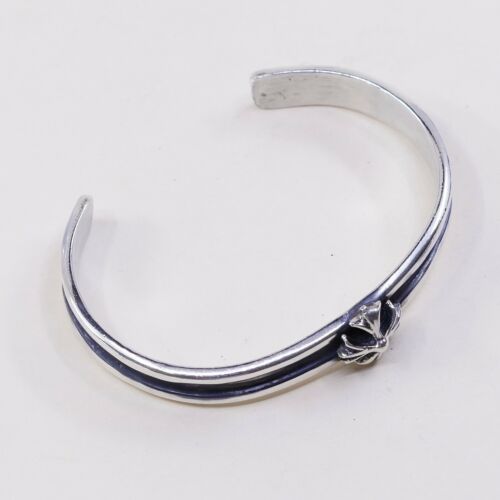 6.75” Vtg Mexico 925 Sterling Silver handmade Bali Jerusalem Cross Cuff Bracelet