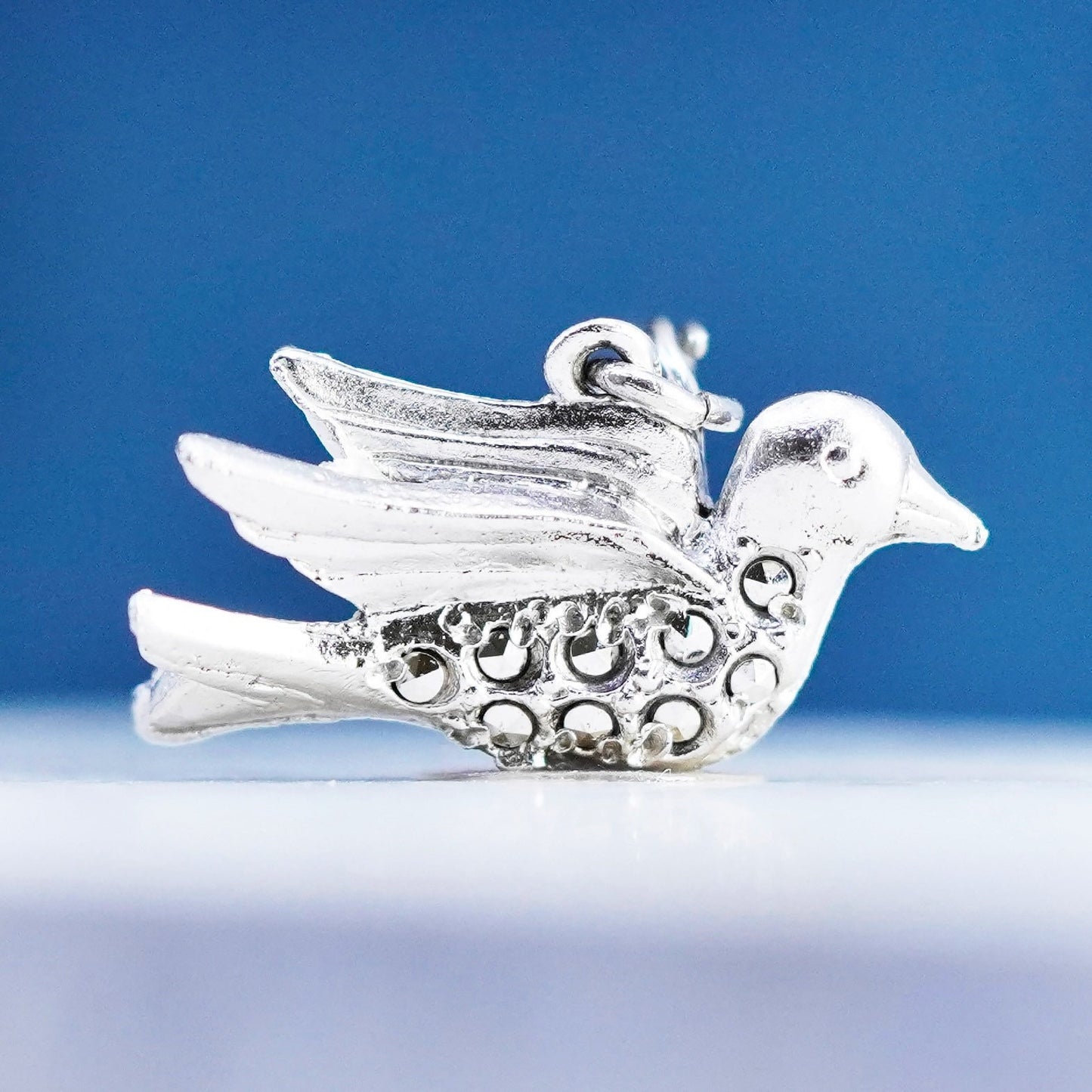 vtg sterling sterling silver handmade pendant, 925 bird charm with marcasite