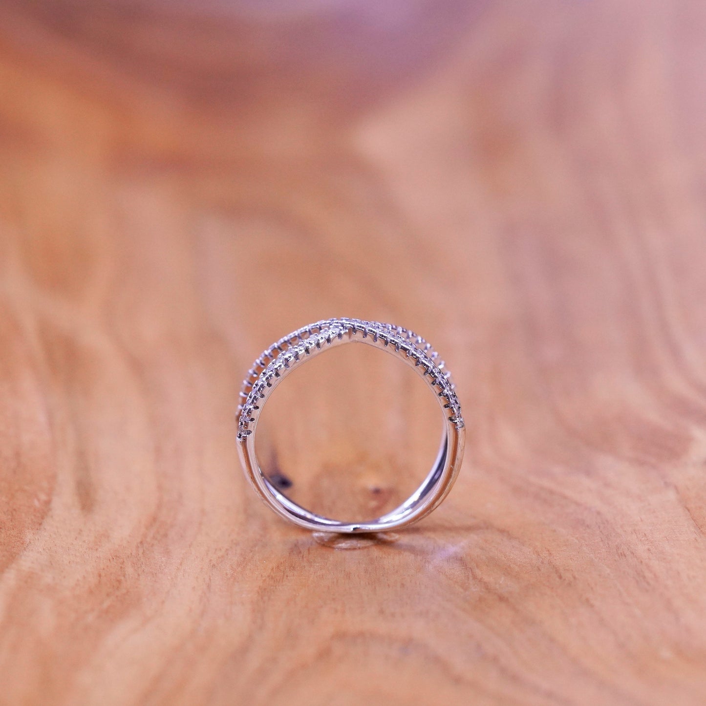 Size 9, vintage Sterling silver handmade ring, 925 cross band with cz